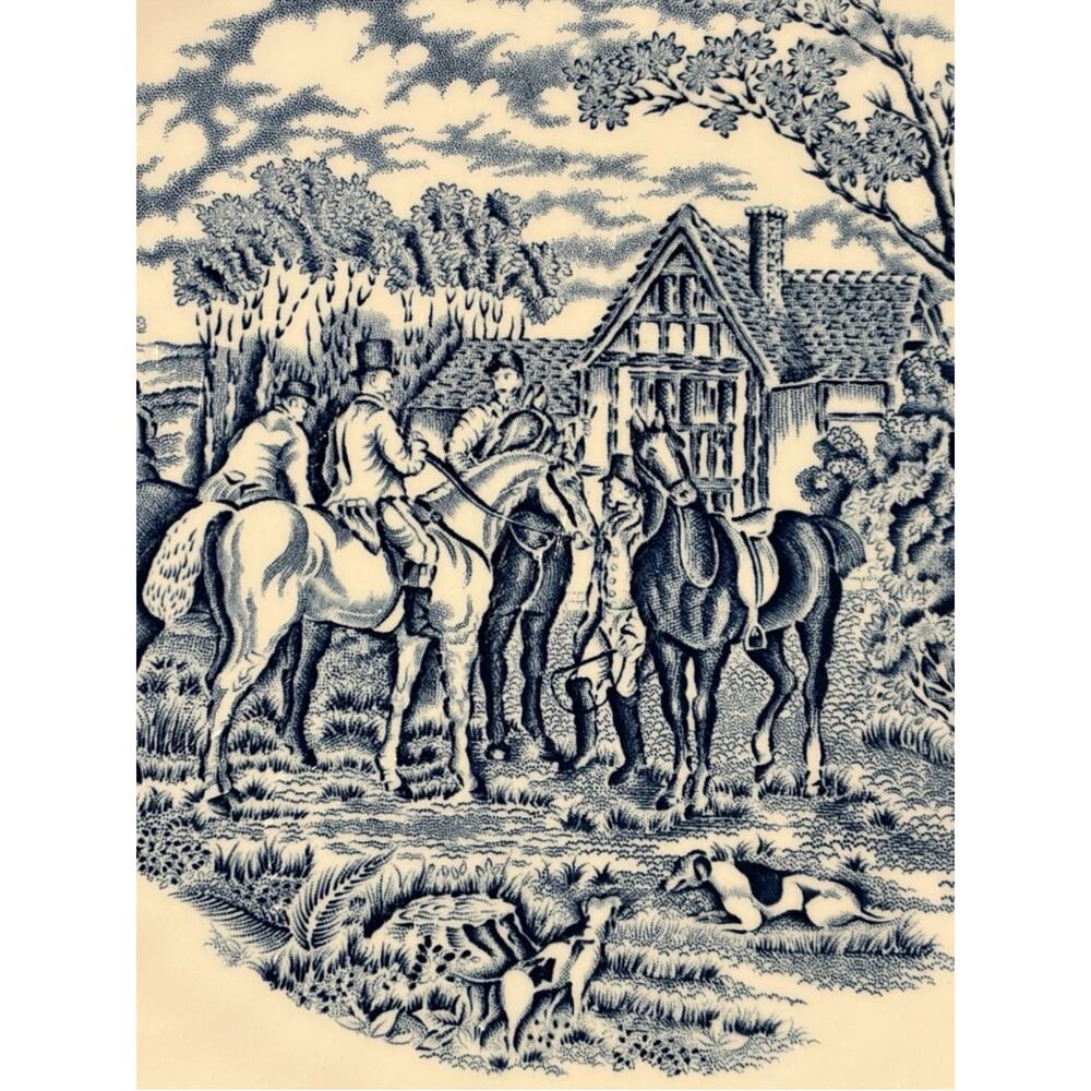Royal Wessex Blue White Transferware 10” Plate Wall | Fox Hunt English Cottage - Picture 7 of 11